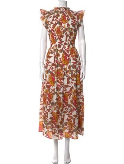 Pre-owned Cleobella Floral Print Long Dress In Neutral