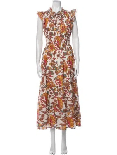 Pre-owned Cleobella Floral Print Long Dress In Neutral