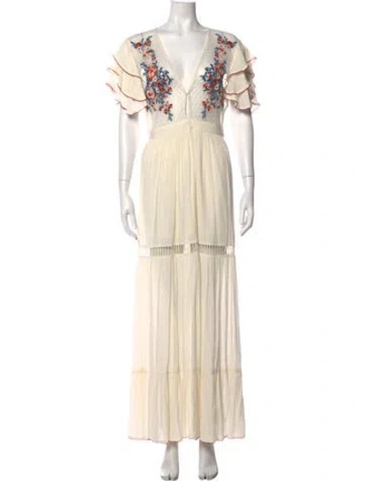Pre-owned Cleobella Floral Print Long Dress In Neutral