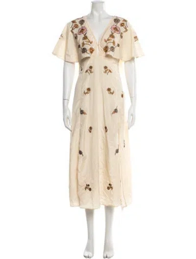Pre-owned Cleobella Floral Print Long Dress In Neutrals