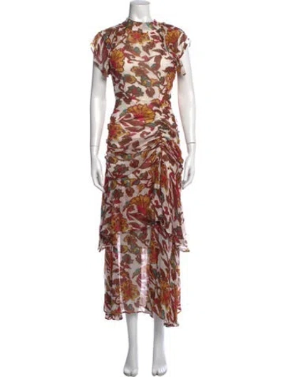 Pre-owned Cleobella Floral Print Long Dress In Neutrals/white/yellow