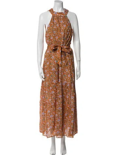 Pre-owned Cleobella Floral Print Long Dress In Orange