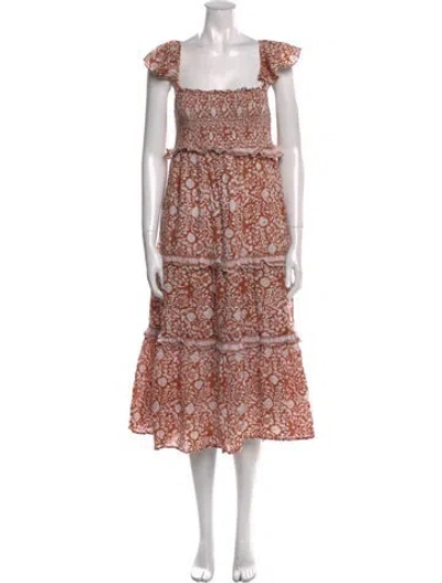 Pre-owned Cleobella Floral Print Long Dress In Orange