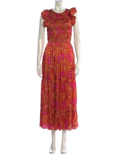 Pre-owned Cleobella Floral Print Long Dress In Orange