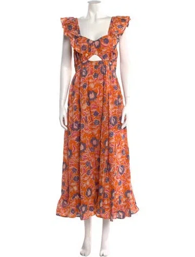 Pre-owned Cleobella Floral Print Long Dress In Orange