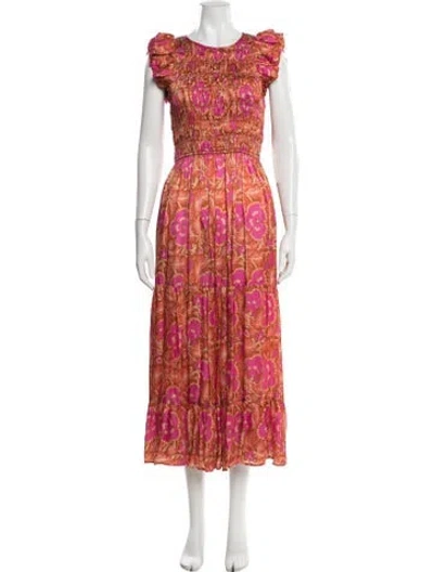 Pre-owned Cleobella Floral Print Long Dress In Orange