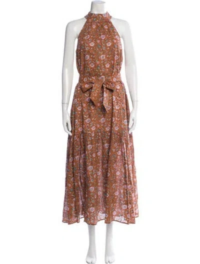 Pre-owned Cleobella Floral Print Long Dress In Orange