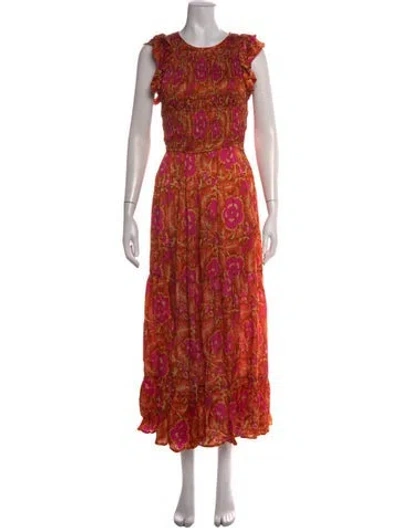 Pre-owned Cleobella Floral Print Long Dress In Orange