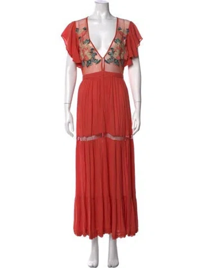 Pre-owned Cleobella Floral Print Long Dress In Orange