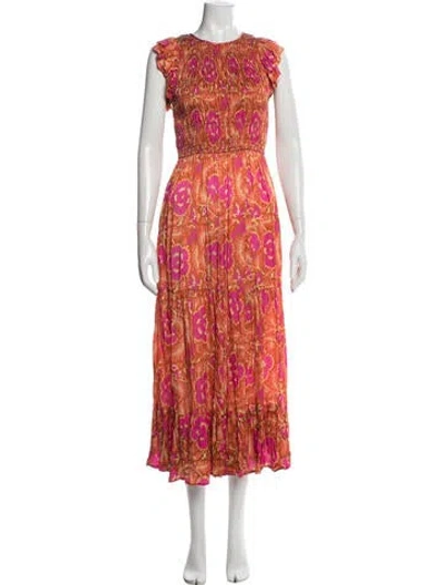 Pre-owned Cleobella Floral Print Long Dress In Orange