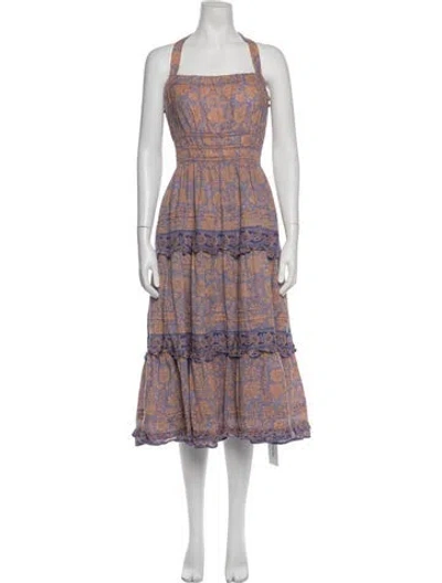 Pre-owned Cleobella Floral Print Long Dress In Orange