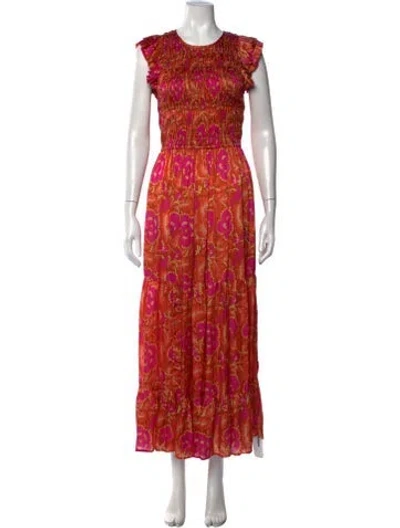 Pre-owned Cleobella Floral Print Long Dress In Orange