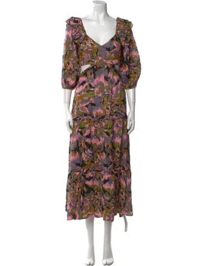 Pre-owned Cleobella Floral Print Long Dress In Pink