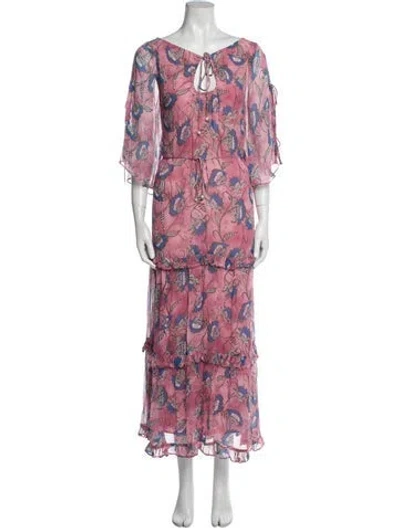 Pre-owned Cleobella Floral Print Long Dress In Pink