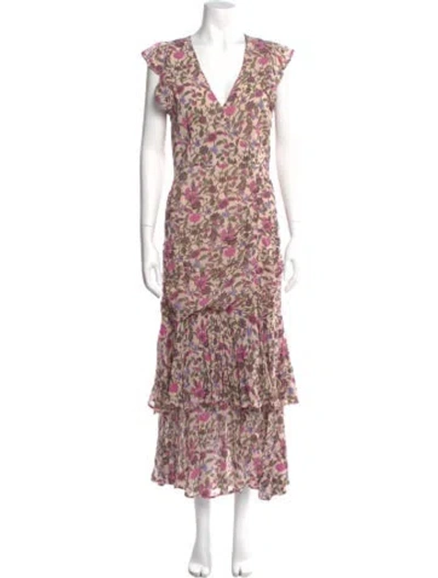 Pre-owned Cleobella Floral Print Long Dress In Purple