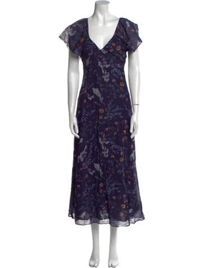 Pre-owned Cleobella Floral Print Long Dress In Purple