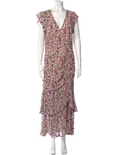 Pre-owned Cleobella Floral Print Long Dress In Purple