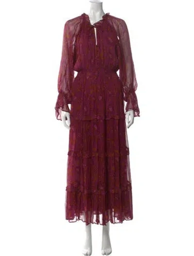 Pre-owned Cleobella Floral Print Long Dress In Purple