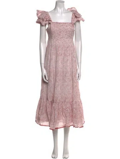 Pre-owned Cleobella Floral Print Long Dress In Red