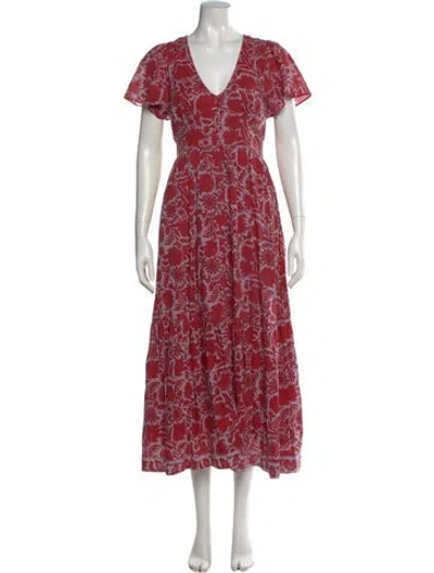 Pre-owned Cleobella Floral Print Long Dress In Red
