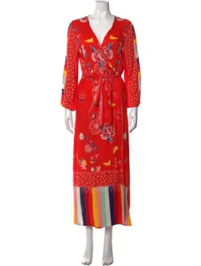 Pre-owned Cleobella Floral Print Long Dress In Red