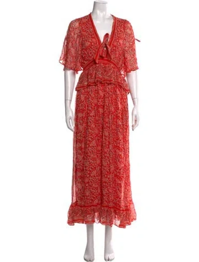 Pre-owned Cleobella Floral Print Long Dress In Red