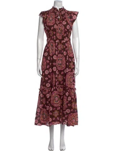 Pre-owned Cleobella Floral Print Long Dress In Red