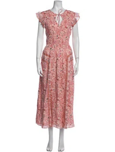 Pre-owned Cleobella Floral Print Long Dress In Red