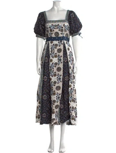 Pre-owned Cleobella Floral Print Long Dress W/ Tags In Blue