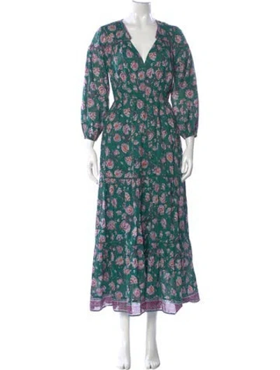 Pre-owned Cleobella Floral Print Long Dress W/ Tags In Green