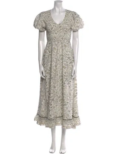 Pre-owned Cleobella Floral Print Long Dress In White