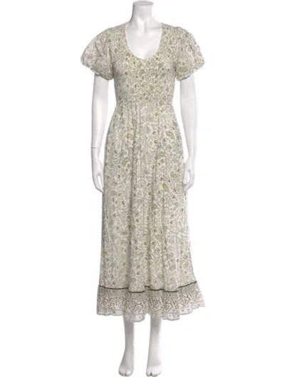 Pre-owned Cleobella Floral Print Long Dress In White