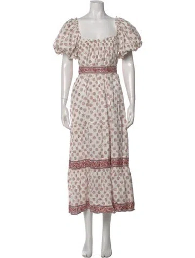Pre-owned Cleobella Floral Print Long Dress In White
