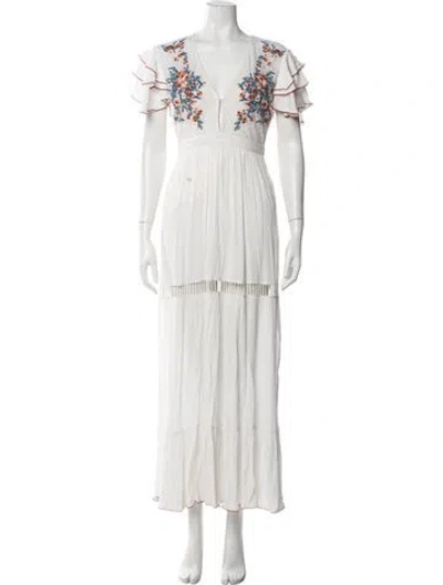 Pre-owned Cleobella Floral Print Long Dress In White