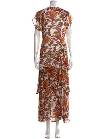 Pre-owned Cleobella Floral Print Long Dress In White