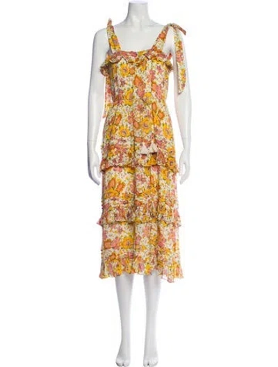 Pre-owned Cleobella Floral Print Long Dress In Yellow