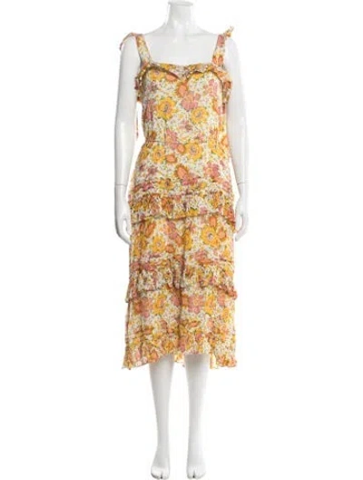 Pre-owned Cleobella Floral Print Long Dress In Yellow
