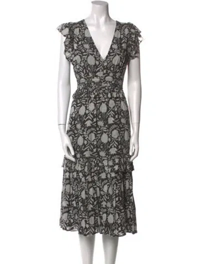 Pre-owned Cleobella Floral Print Midi Length Dress In Black