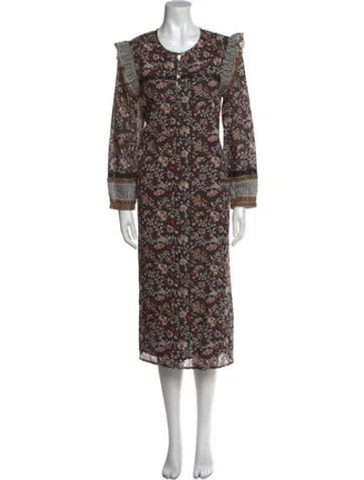 Pre-owned Cleobella Floral Print Midi Length Dress In Black