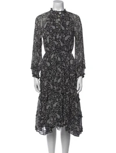 Pre-owned Cleobella Floral Print Midi Length Dress In Black