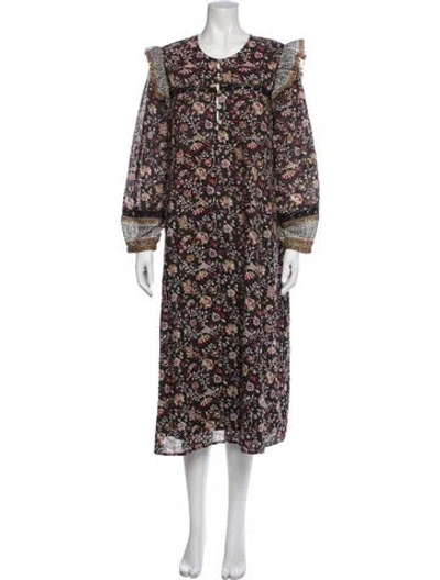 Pre-owned Cleobella Floral Print Midi Length Dress In Black