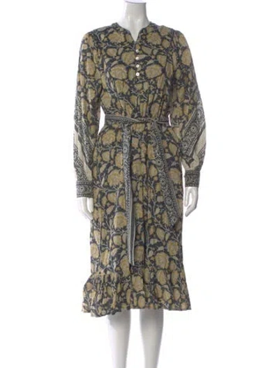 Pre-owned Cleobella Floral Print Midi Length Dress In Black