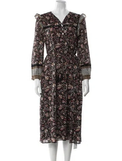 Pre-owned Cleobella Floral Print Midi Length Dress In Black