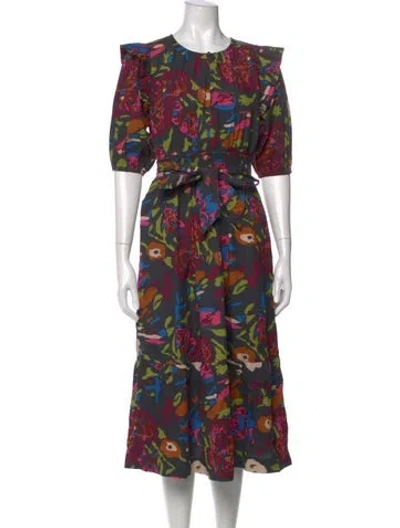 Pre-owned Cleobella Floral Print Midi Length Dress In Black