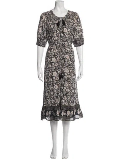 Pre-owned Cleobella Floral Print Midi Length Dress In Black