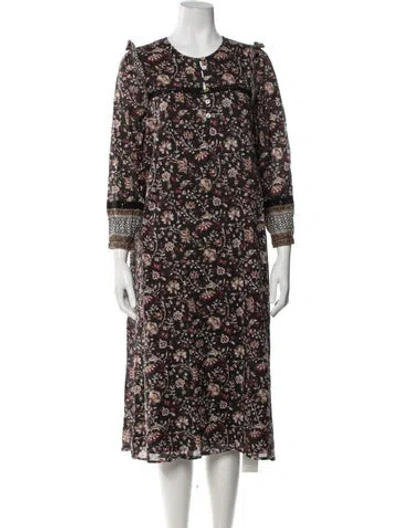 Pre-owned Cleobella Floral Print Midi Length Dress In Black