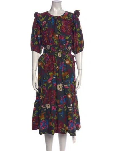 Pre-owned Cleobella Floral Print Midi Length Dress In Black