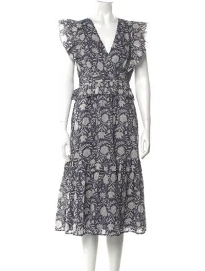 Pre-owned Cleobella Floral Print Midi Length Dress In Blue