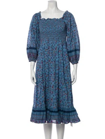 Pre-owned Cleobella Floral Print Midi Length Dress In Blue