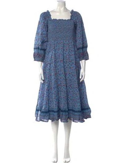 Pre-owned Cleobella Floral Print Midi Length Dress In Blue